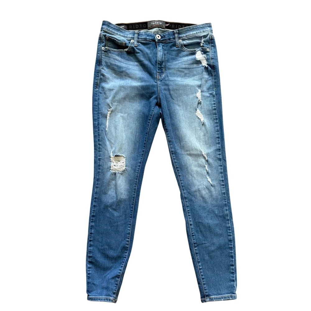 Torrid Premium Sky High Skinny Jeans Distressed Rips Medium Wash Plus Size 14R